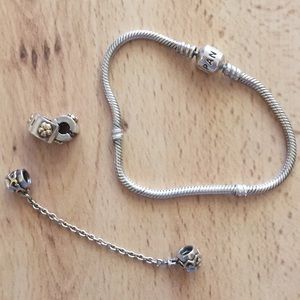 Pandora Bracelet Flower Clips & Heart Safety w 14K